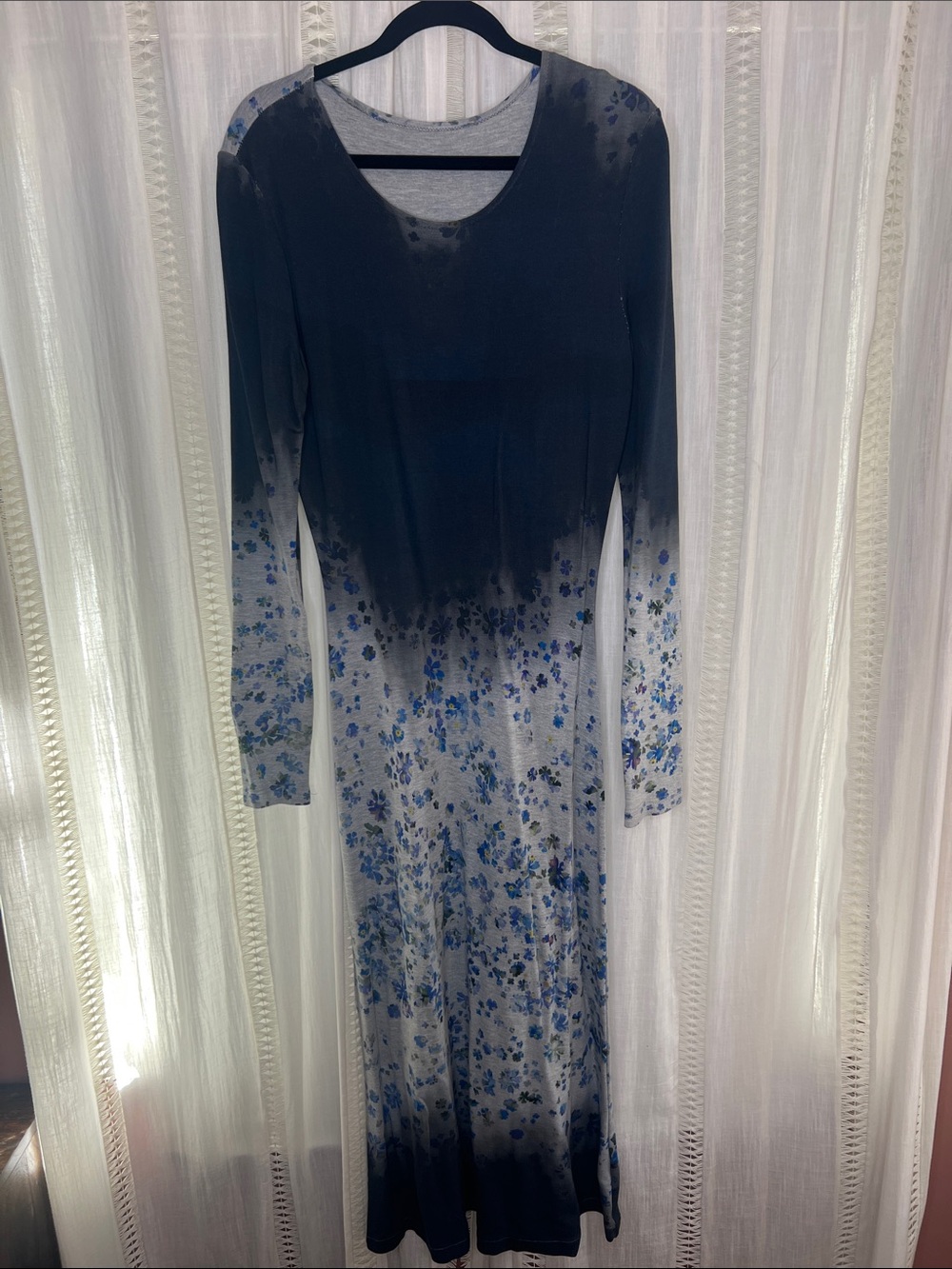 Preen by Thornton Bregazzi Blue Ombre Floral Long Sleeve Maxi Dress